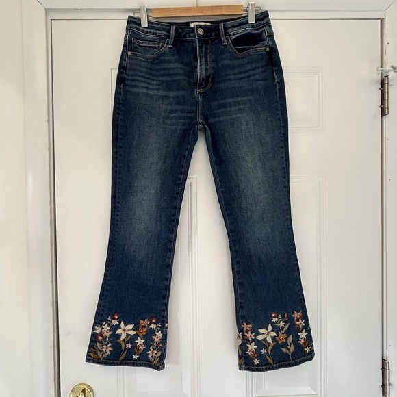 Driftwood Roxy Ladies Cropped Flare Denim Jeans Floral Boho Embellished 29 - Picture 1 of 11